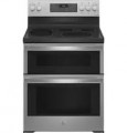 GE Profile - 6.6 Cu. Ft. Freestanding Double Oven Electric True Convection Range with No Preheat Air Fry and Wi-Fi - Black Stainless Steel